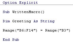 Image of example code showing declaration of variable Greeting