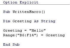Image of example code assigning Hello to the variable greeting